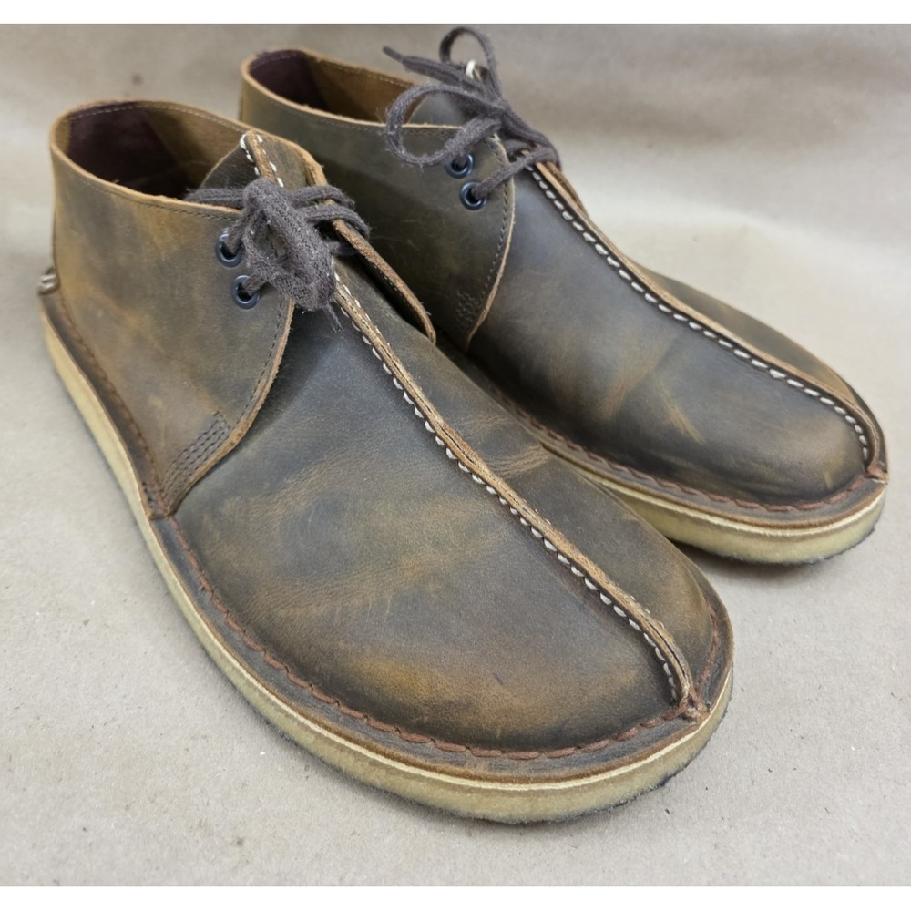 Clarks Sz 10.5 Originals Mens Desert Trek Beeswax Leather Boots Brown Crepe Sole